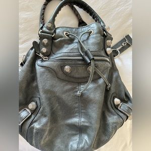 Balenciago Motocross Giant Pompon Leather Bucket Bag